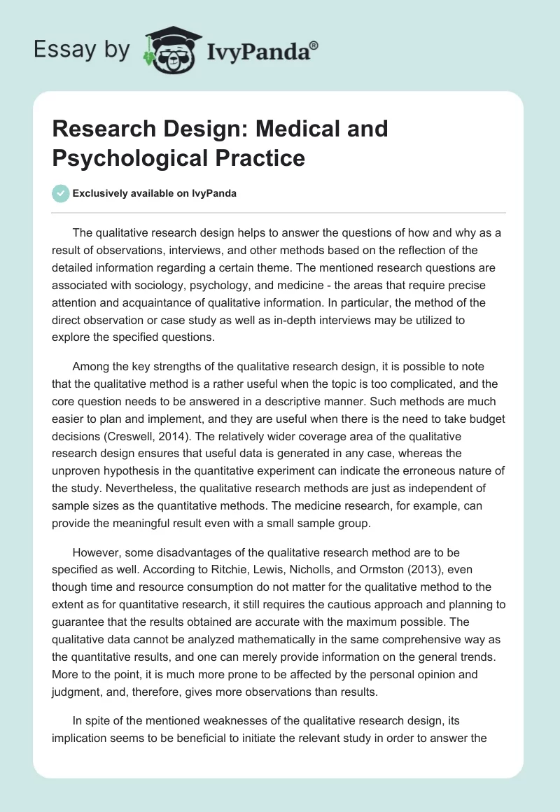 Research Design: Medical and Psychological Practice. Page 1