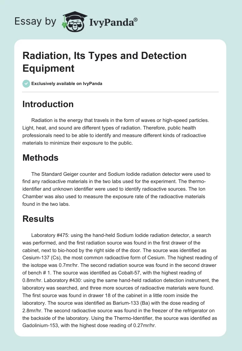 Radiation, Its Types and Detection Equipment. Page 1