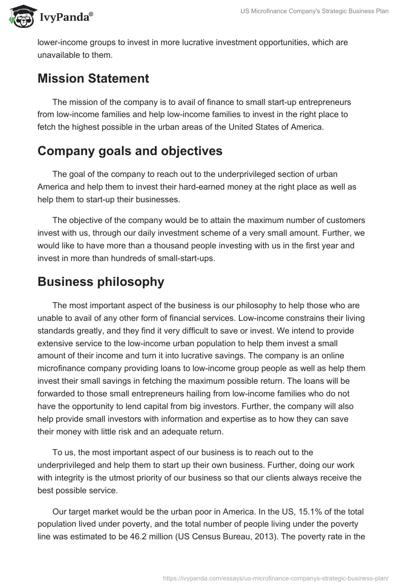 US Microfinance Company's Strategic Business Plan. Page 4