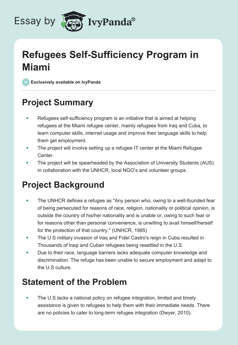 Refugees Self-Sufficiency Program in Miami. Page 1