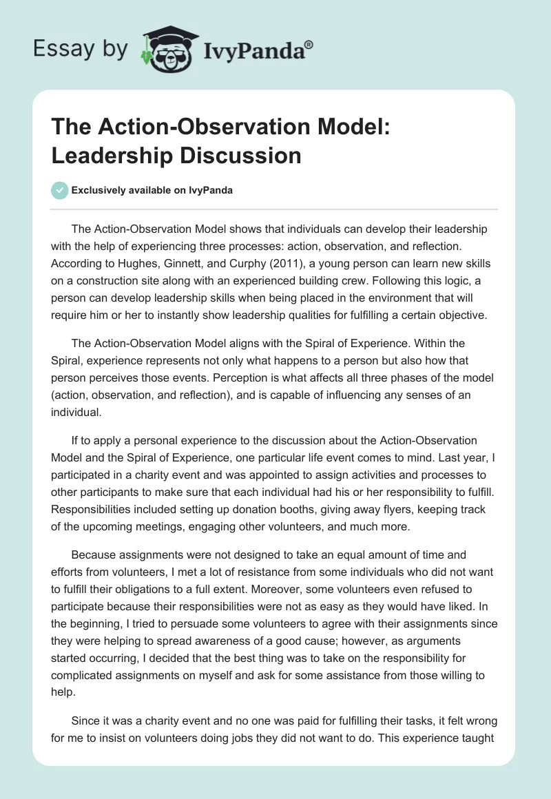 The Action-Observation Model: Leadership Discussion. Page 1