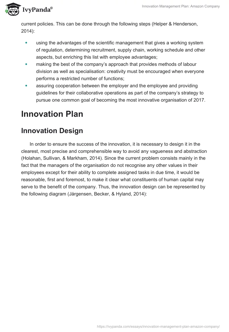 Innovation Management Plan: Amazon Company. Page 3