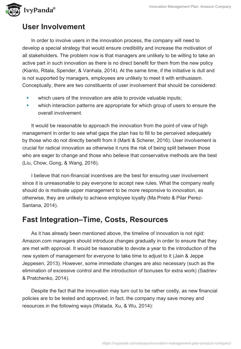 Innovation Management Plan: Amazon Company. Page 5