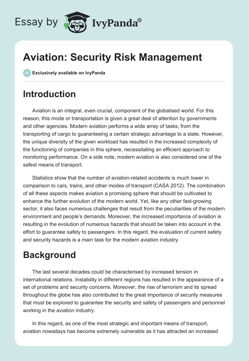 Aviation: Security Risk Management. Page 1