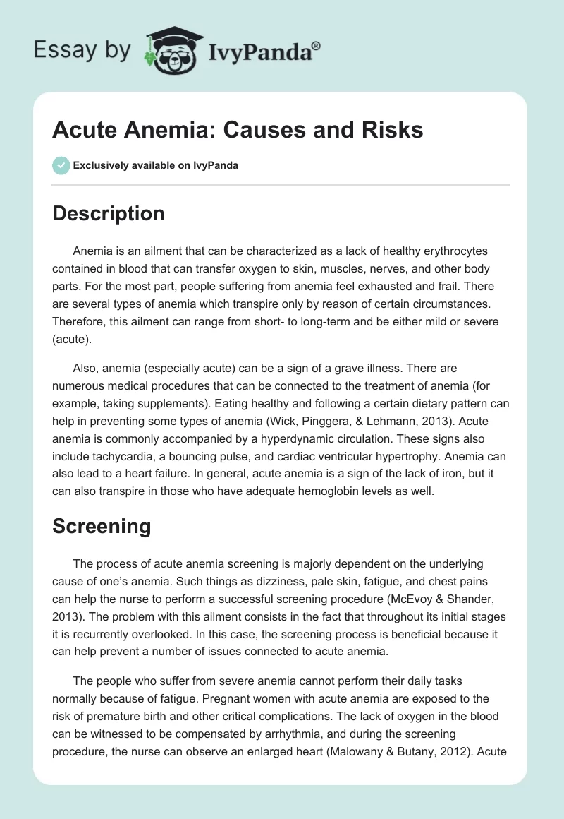 Acute Anemia: Causes and Risks. Page 1