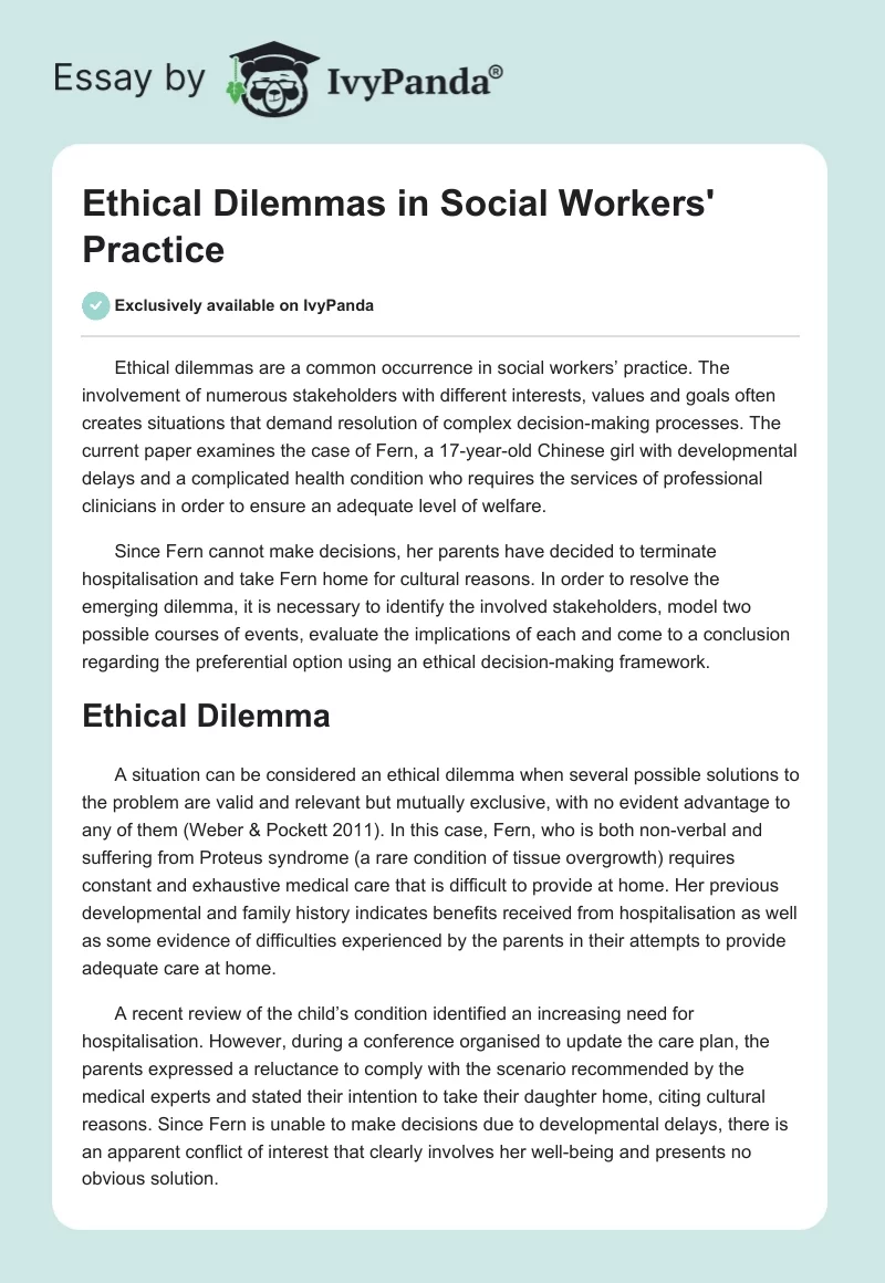 Ethical Dilemmas in Social Workers' Practice. Page 1