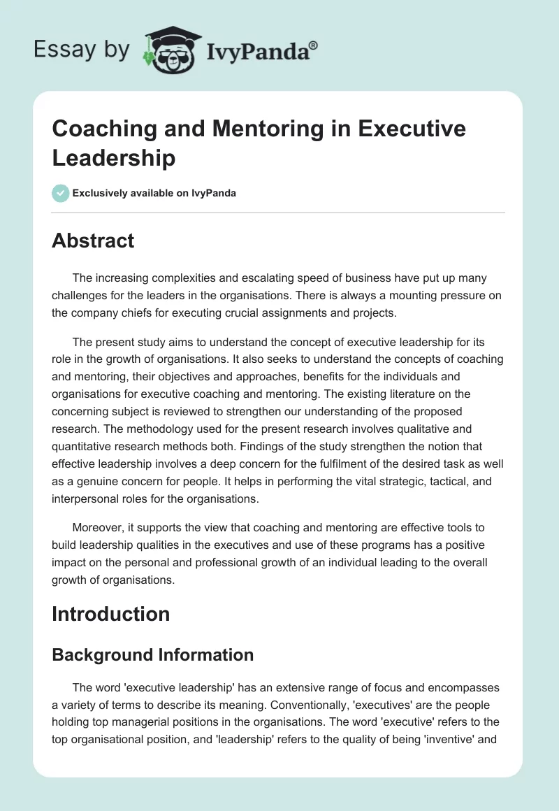 Coaching and Mentoring in Executive Leadership. Page 1