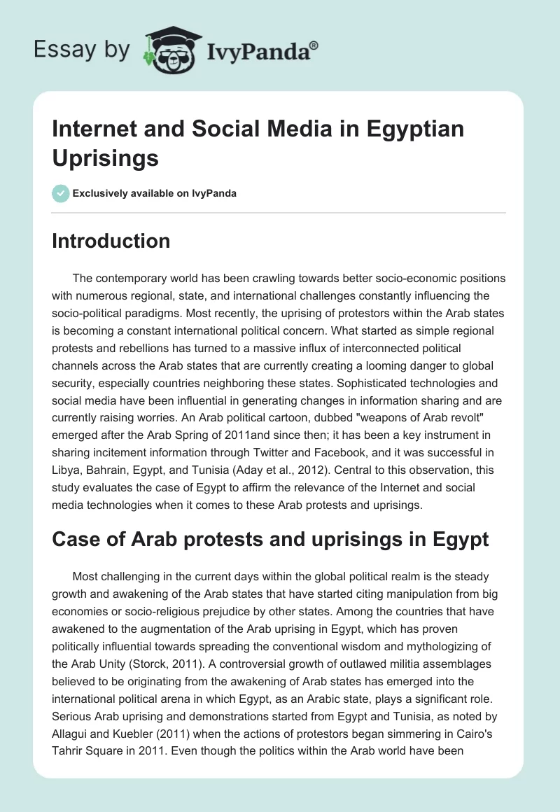 Internet and Social Media in Egyptian Uprisings. Page 1