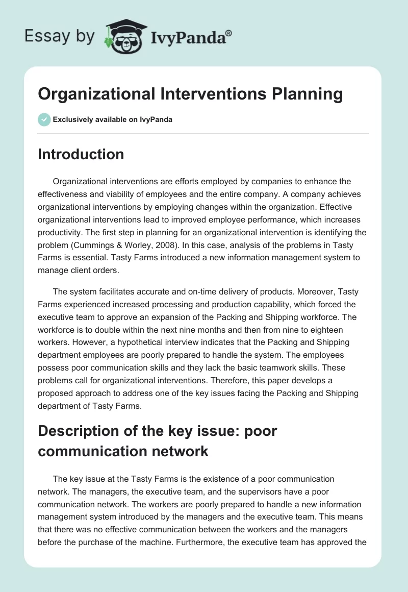 Organizational Interventions Planning. Page 1