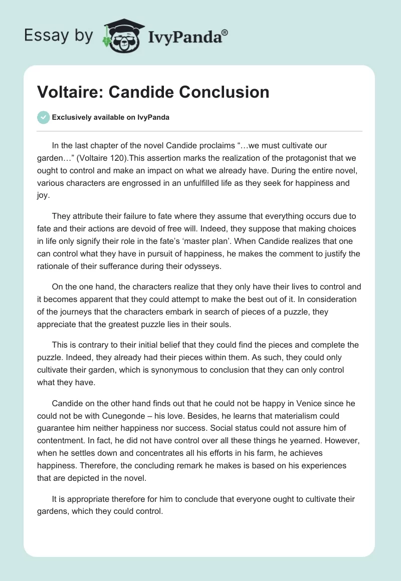 Voltaire: "Candide" Conclusion. Page 1