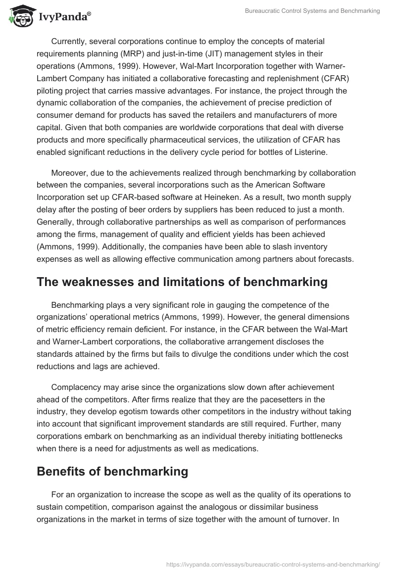Bureaucratic Control Systems and Benchmarking. Page 4