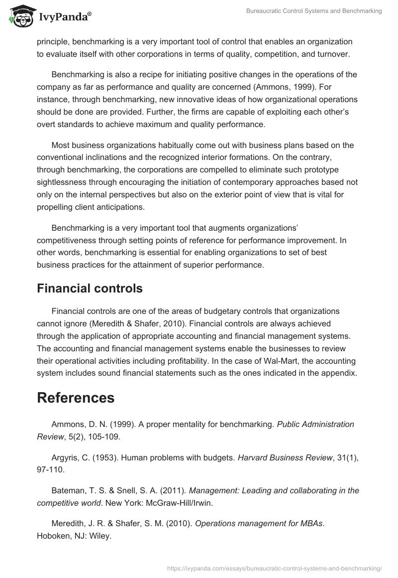 Bureaucratic Control Systems and Benchmarking. Page 5