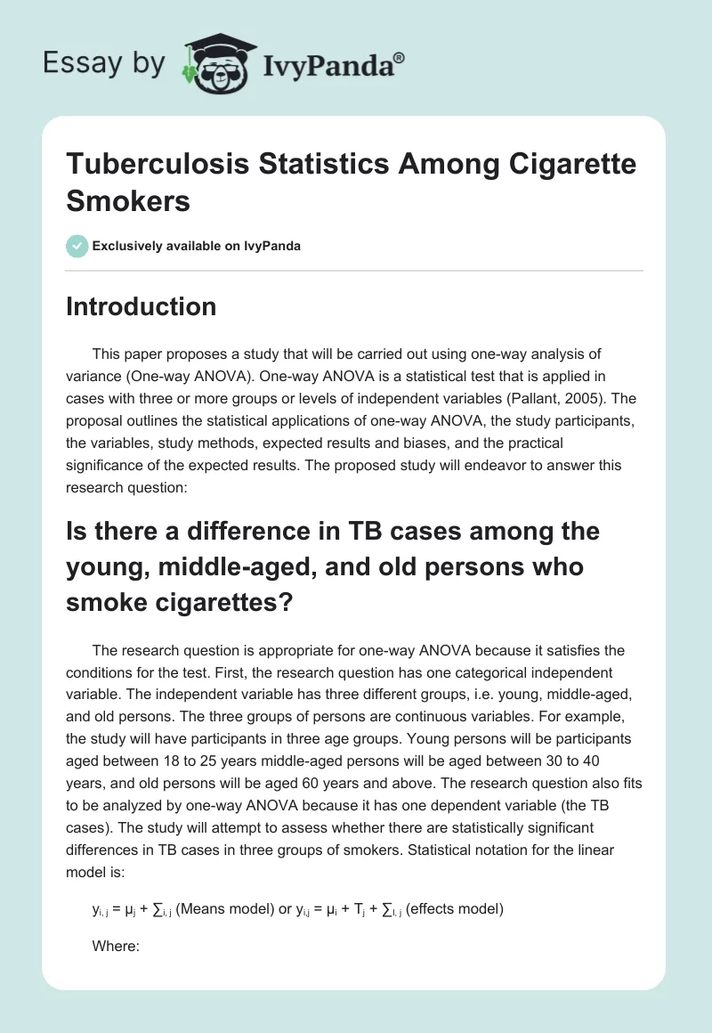 Tuberculosis Statistics Among Cigarette Smokers. Page 1