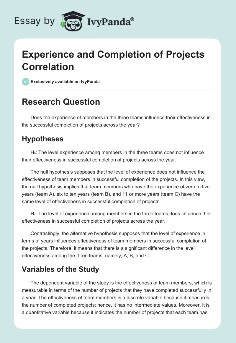 Experience and Completion of Projects Correlation. Page 1