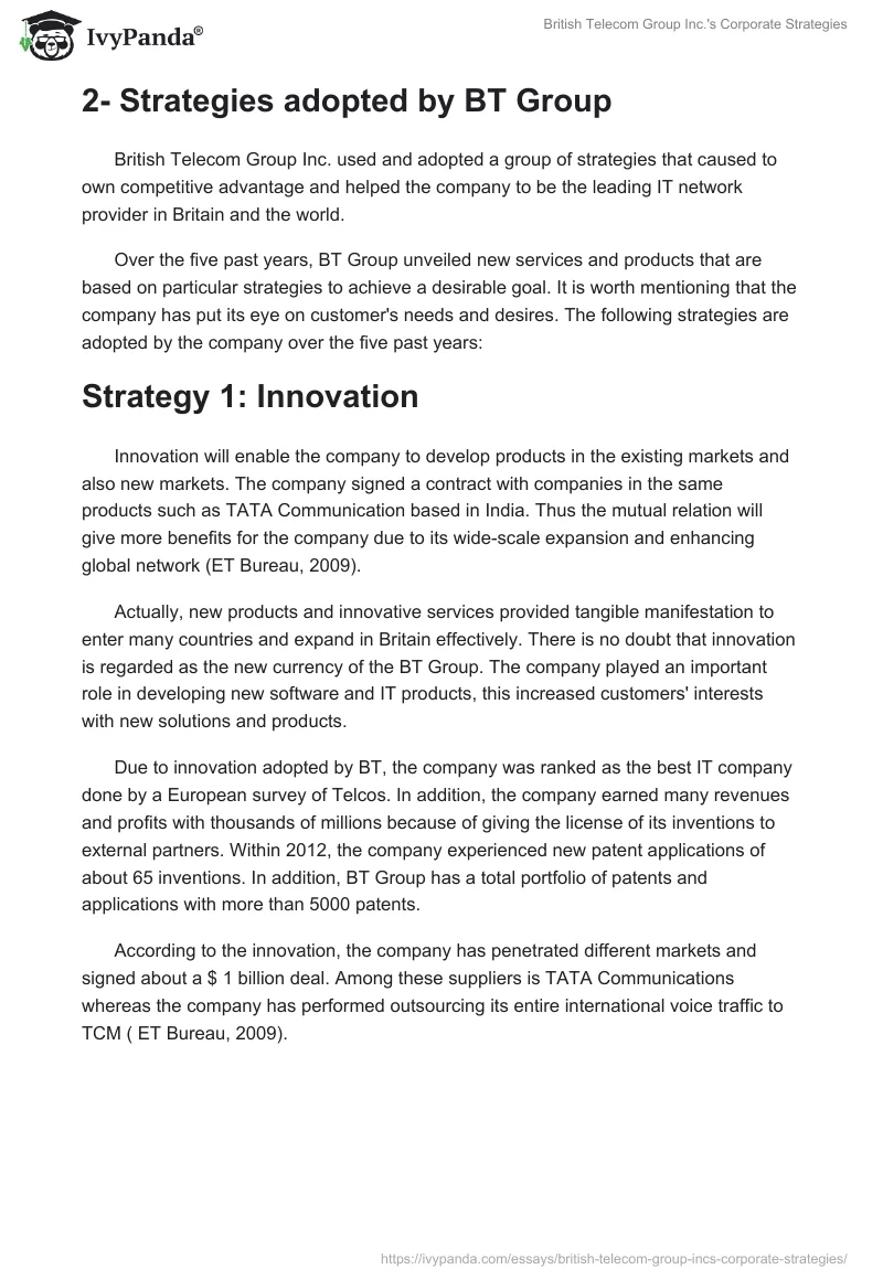British Telecom Group Inc.'s Corporate Strategies. Page 4