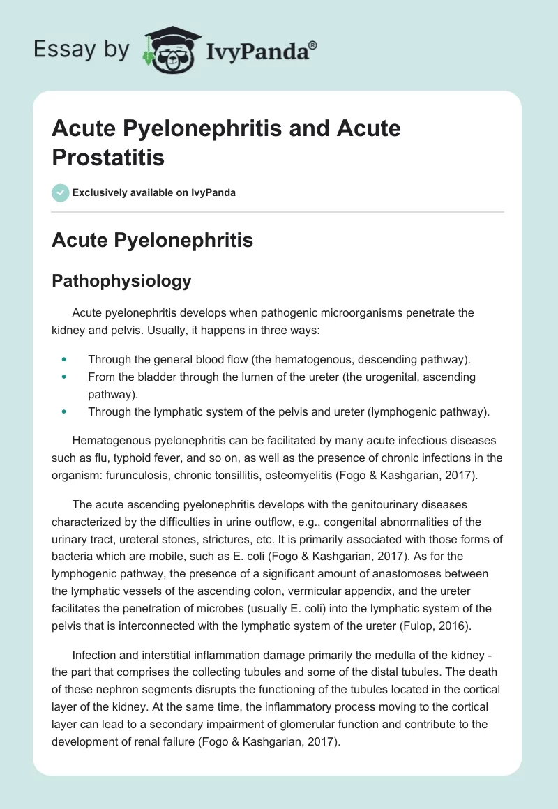 Acute Pyelonephritis and Acute Prostatitis. Page 1