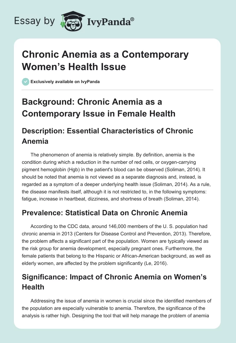 Chronic Anemia as a Contemporary Women’s Health Issue. Page 1