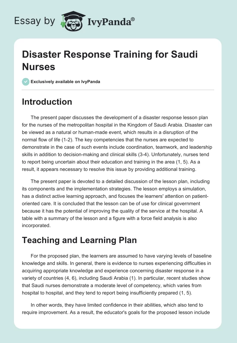 Disaster Response Training for Saudi Nurses. Page 1