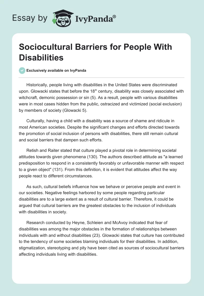 Sociocultural Barriers for People With Disabilities. Page 1
