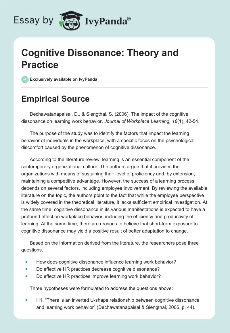 Cognitive Dissonance: Theory and Practice. Page 1