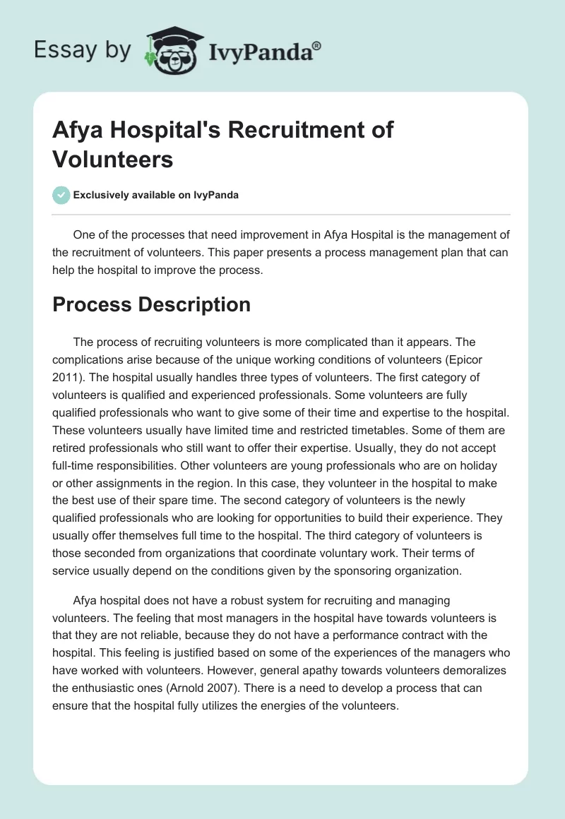Afya Hospital's Recruitment of Volunteers. Page 1