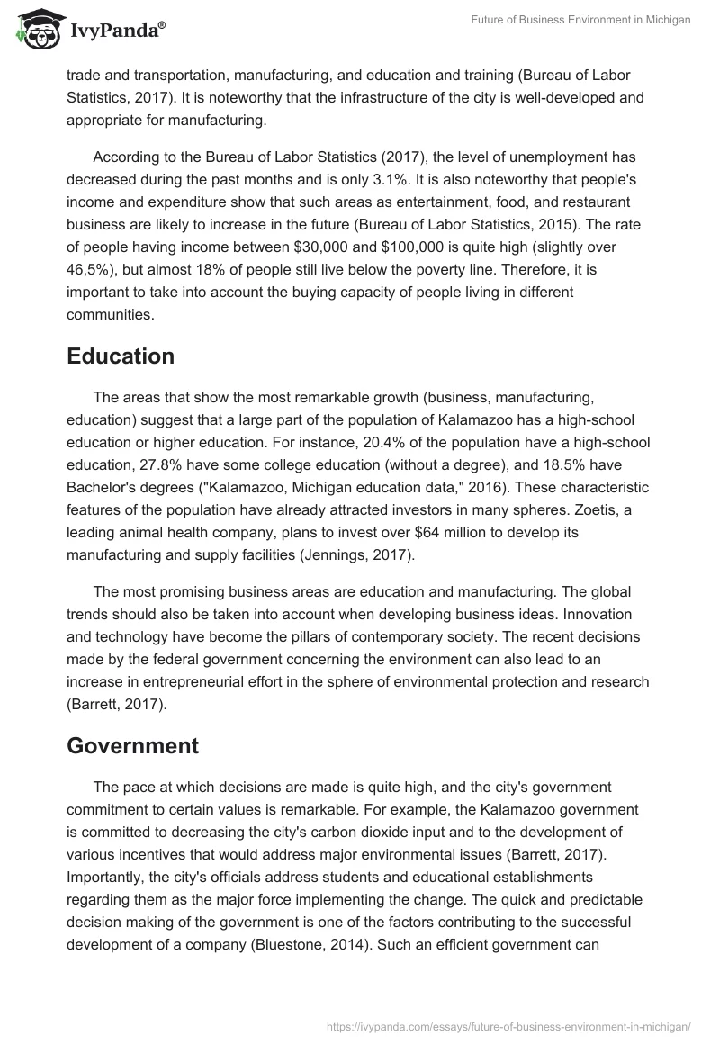 Future of Business Environment in Michigan. Page 2