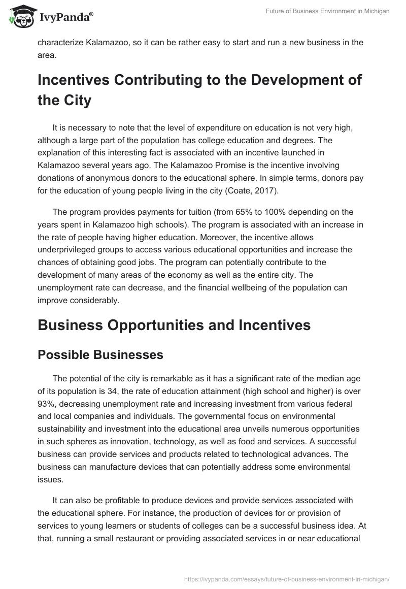 Future of Business Environment in Michigan. Page 3