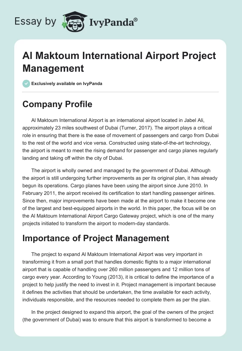 Al Maktoum International Airport Project Management. Page 1