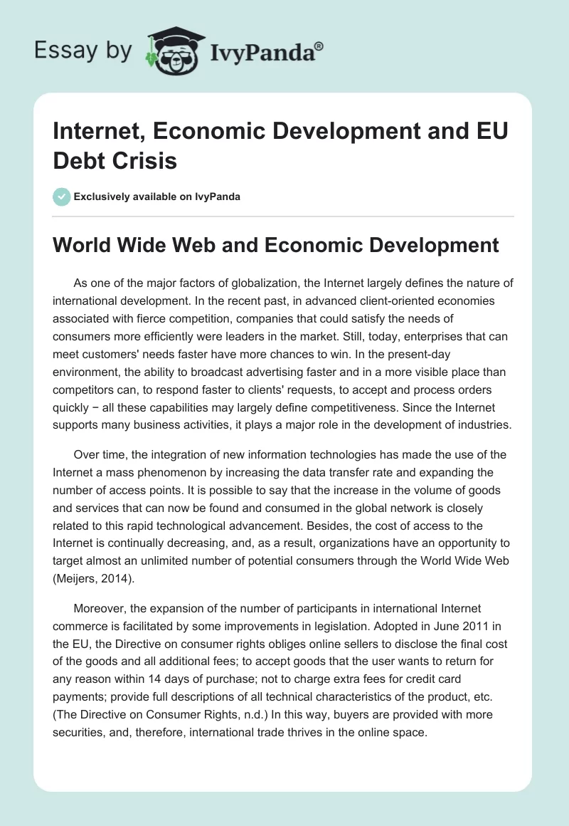 Internet, Economic Development and EU Debt Crisis. Page 1