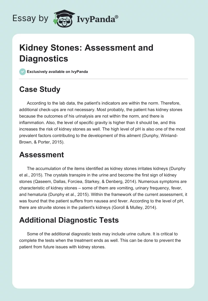 Kidney Stones: Assessment and Diagnostics. Page 1