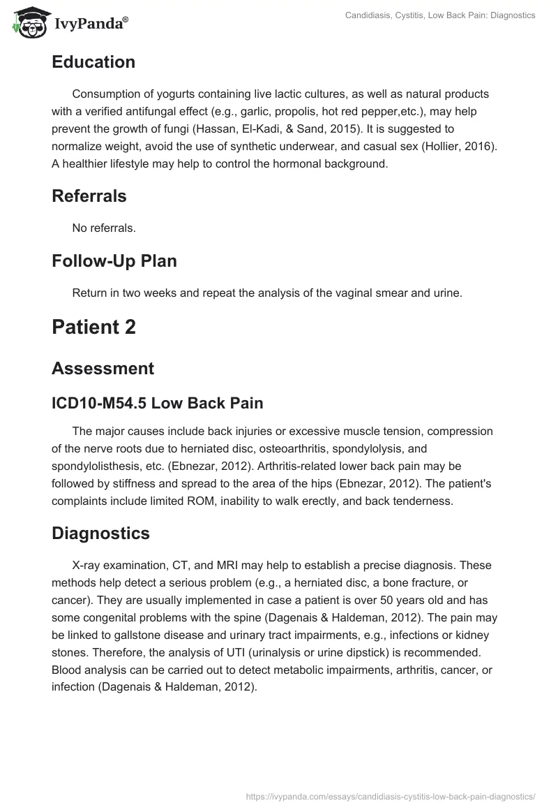 Candidiasis, Cystitis, Low Back Pain: Diagnostics. Page 2
