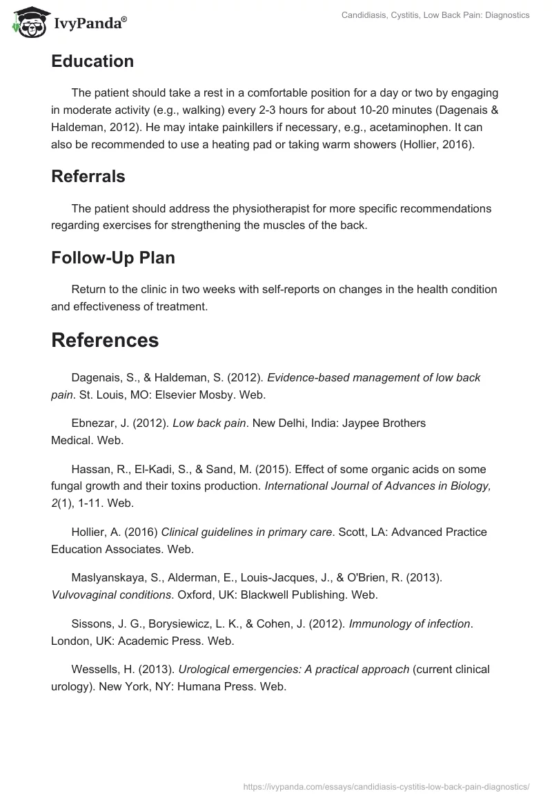 Candidiasis, Cystitis, Low Back Pain: Diagnostics. Page 3