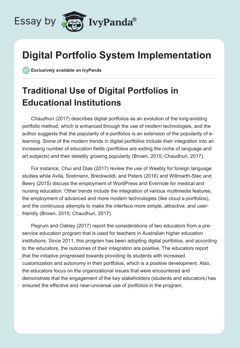 Digital Portfolio System Implementation. Page 1