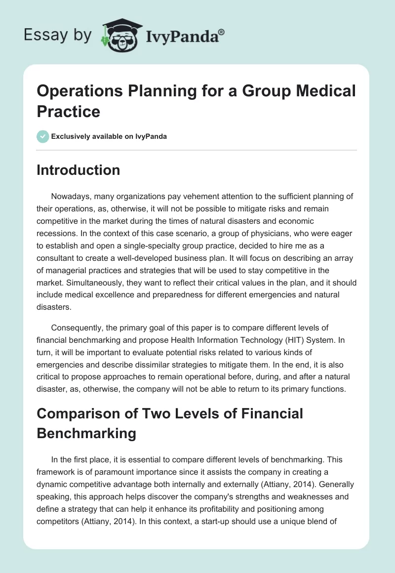 Operations Planning for a Group Medical Practice. Page 1