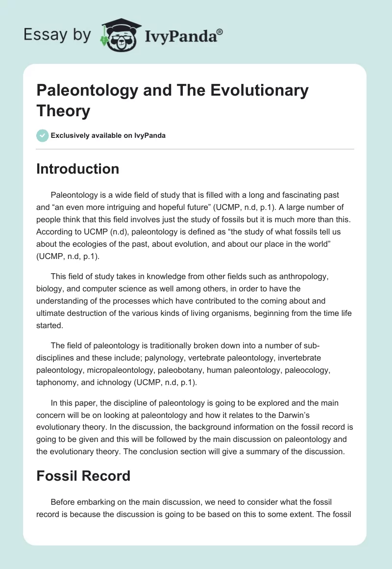 Paleontology and The Evolutionary Theory. Page 1