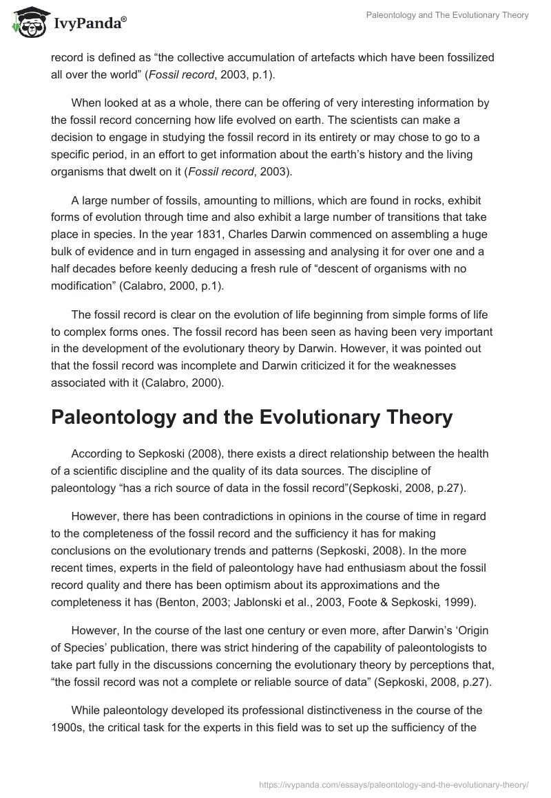 Paleontology and The Evolutionary Theory. Page 2