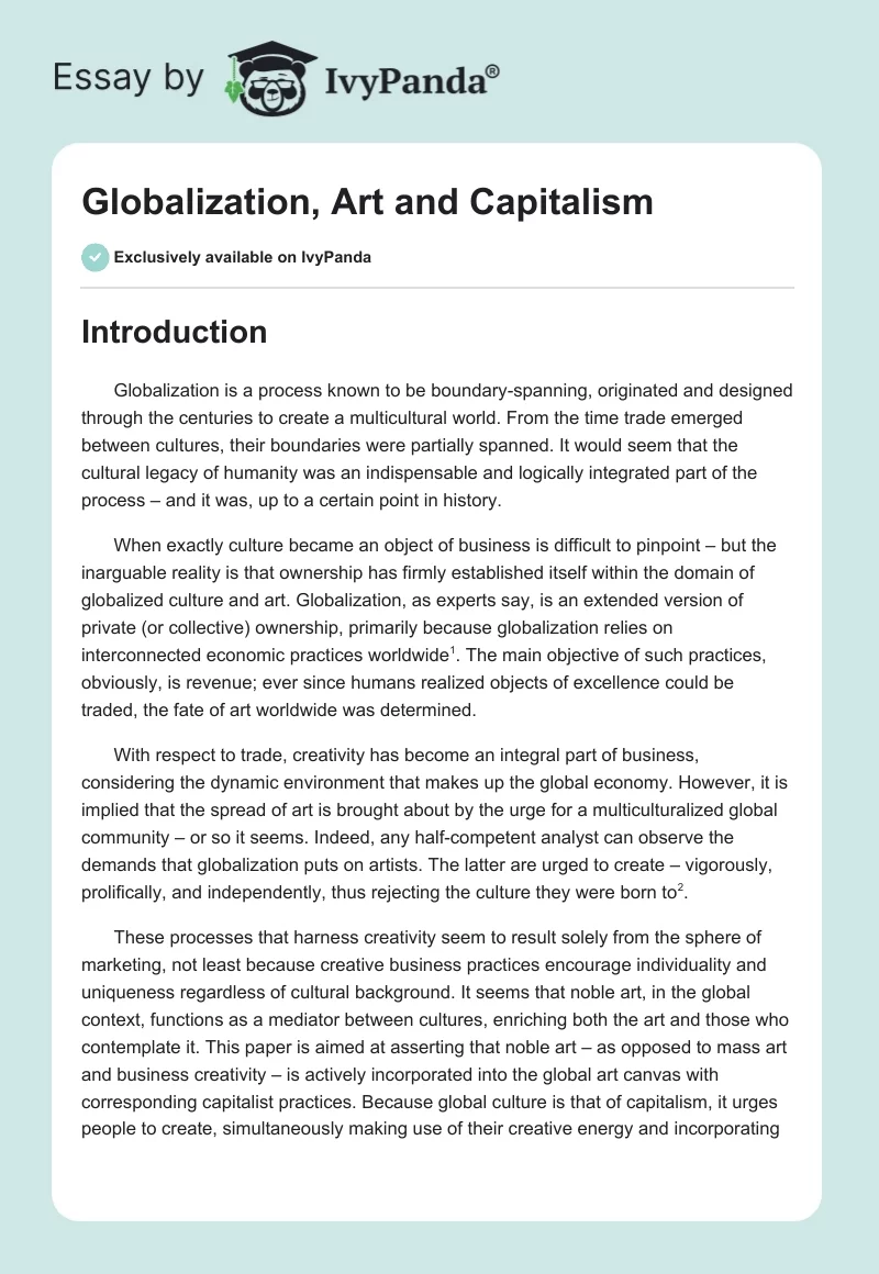 Globalization, Art and Capitalism. Page 1