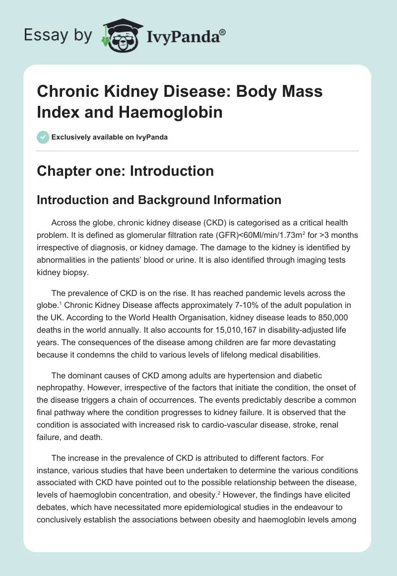 Chronic Kidney Disease: Body Mass Index and Haemoglobin. Page 1