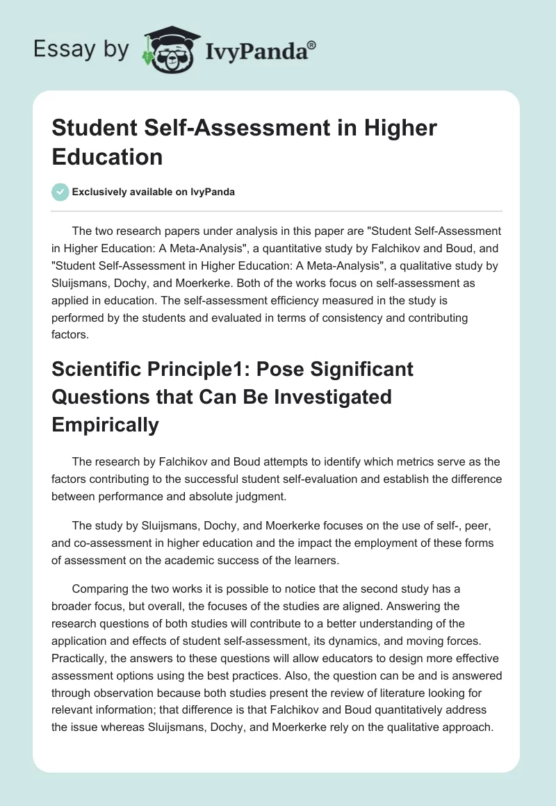 Student Self-Assessment in Higher Education. Page 1