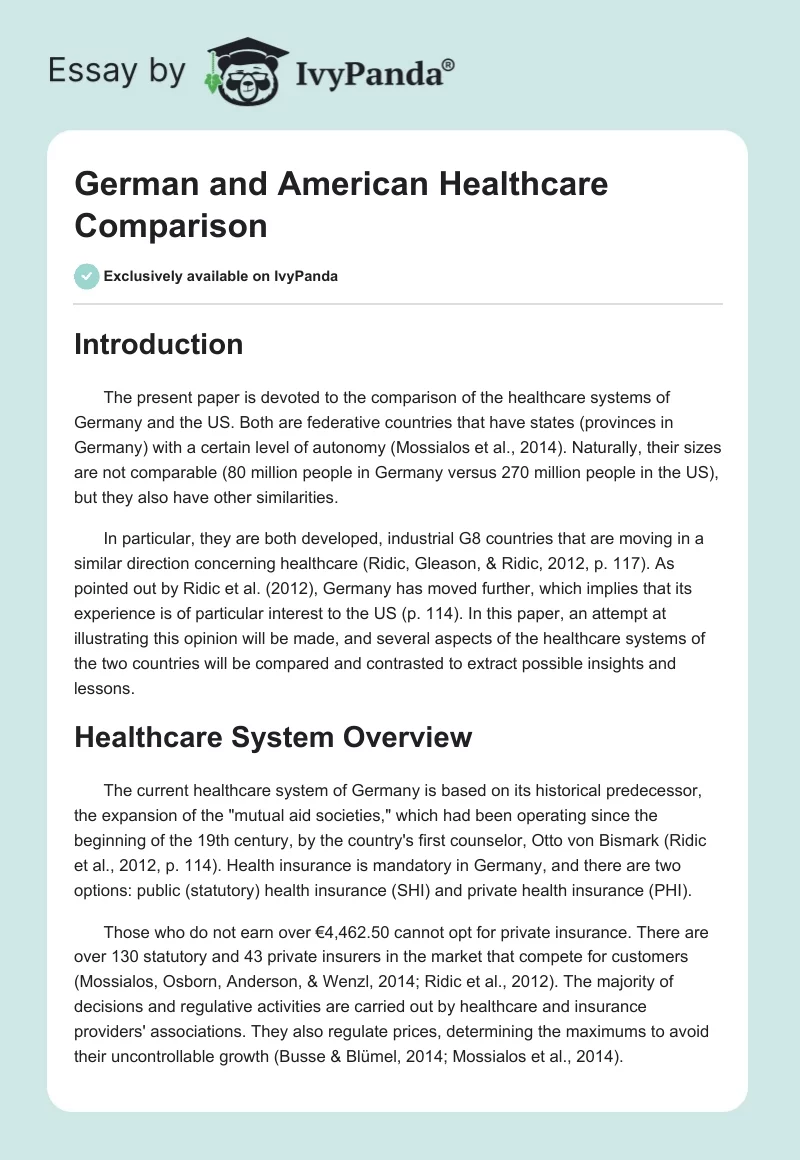 German and American Healthcare Comparison. Page 1