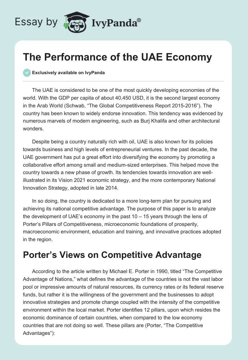 The Performance of the UAE Economy. Page 1