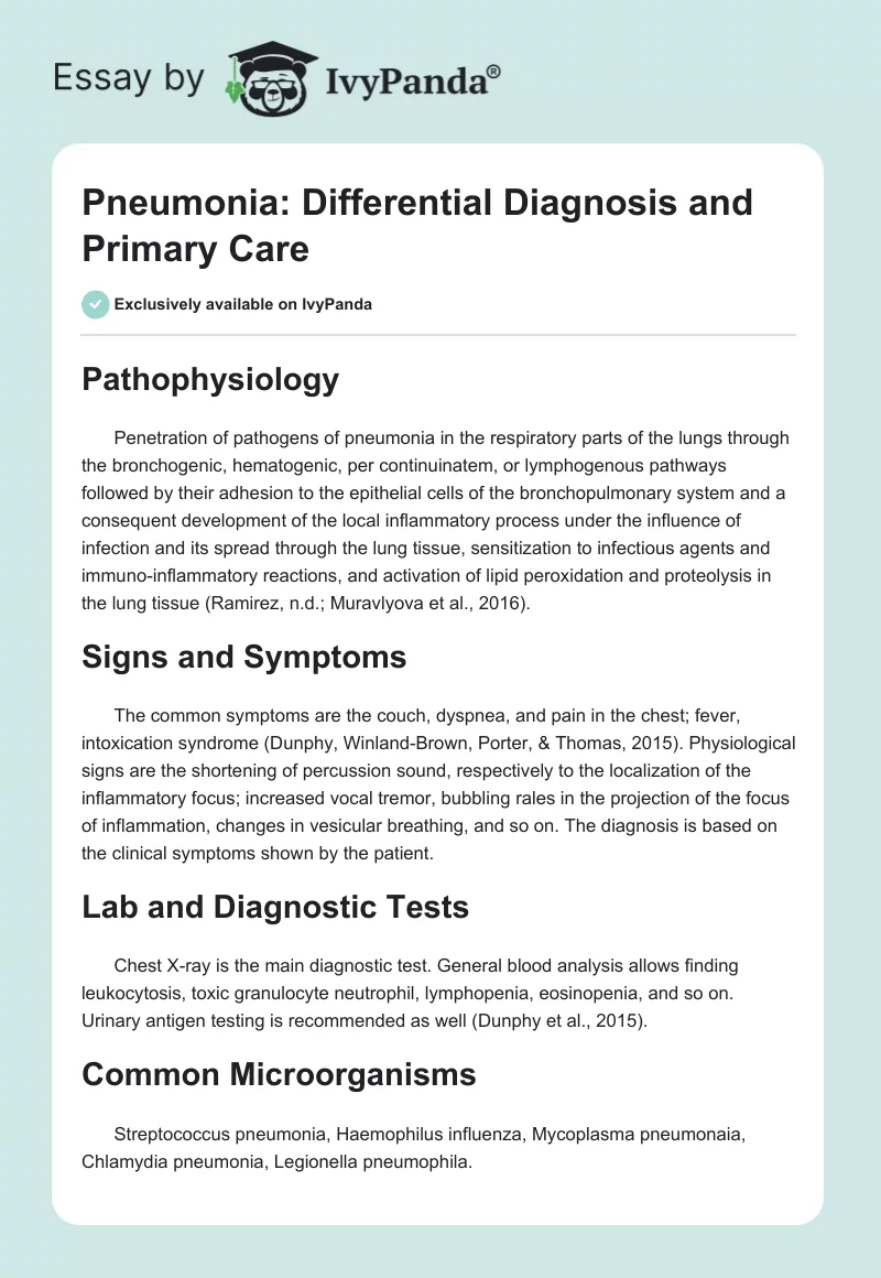 Pneumonia: Differential Diagnosis and Primary Care. Page 1