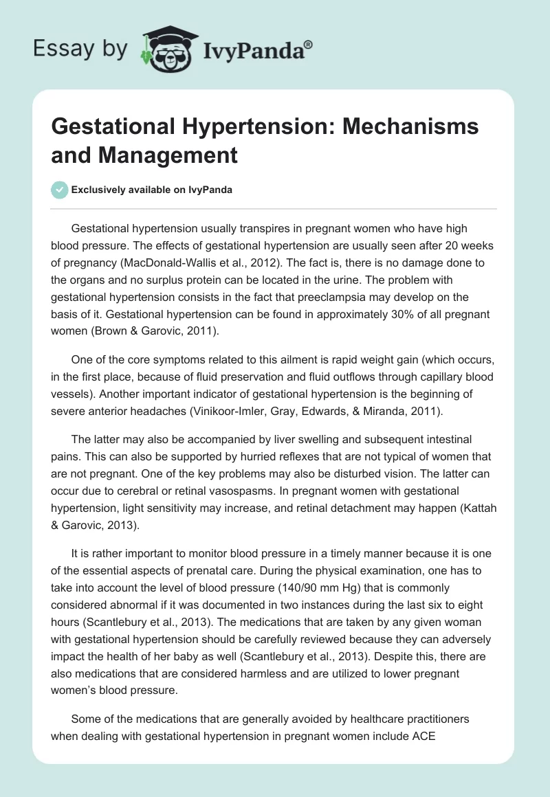 Gestational Hypertension: Mechanisms and Management. Page 1