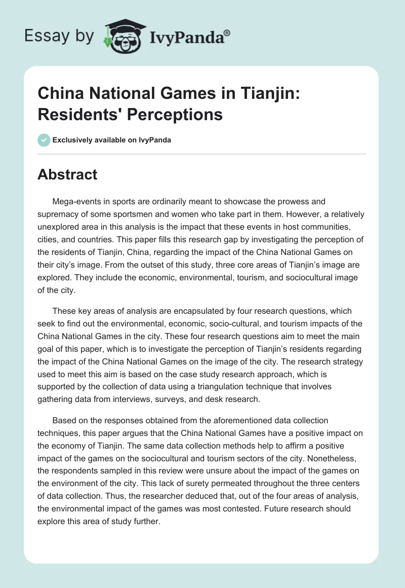 China National Games in Tianjin: Residents' Perceptions. Page 1