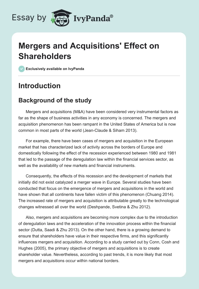 Mergers and Acquisitions' Effect on Shareholders. Page 1