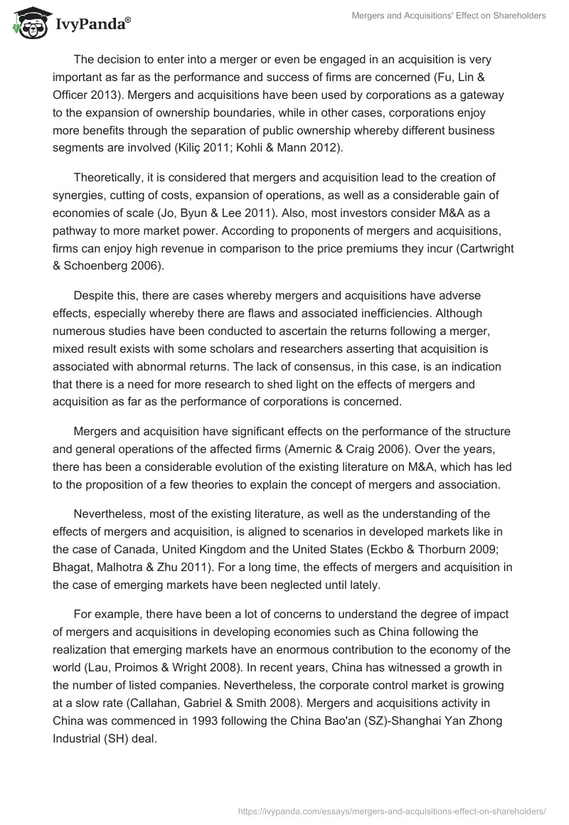 Mergers and Acquisitions' Effect on Shareholders. Page 2