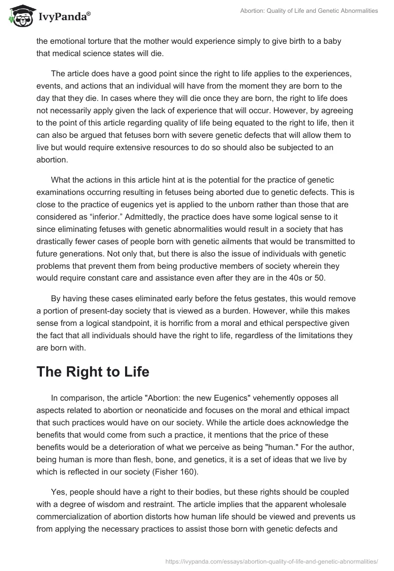 Abortion: Quality of Life and Genetic Abnormalities. Page 2
