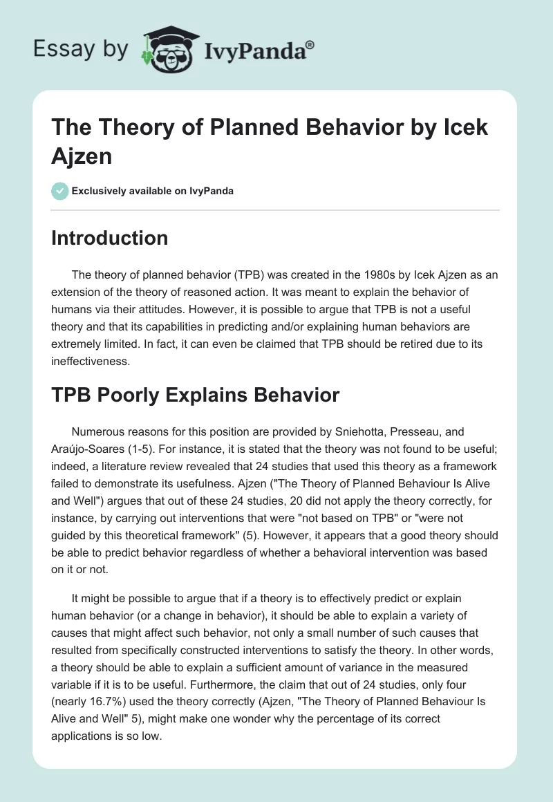 The Theory of Planned Behavior by Icek Ajzen. Page 1