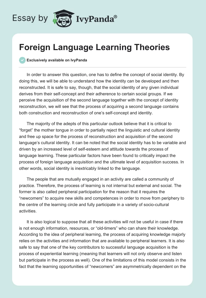 Foreign Language Learning Theories. Page 1