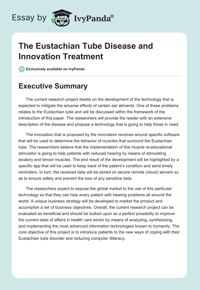 The Eustachian Tube Disease and Innovation Treatment. Page 1